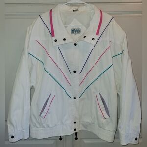 Vintage 80s 90s NYG New York Girl White Pink Purple Teal Jacket Coat